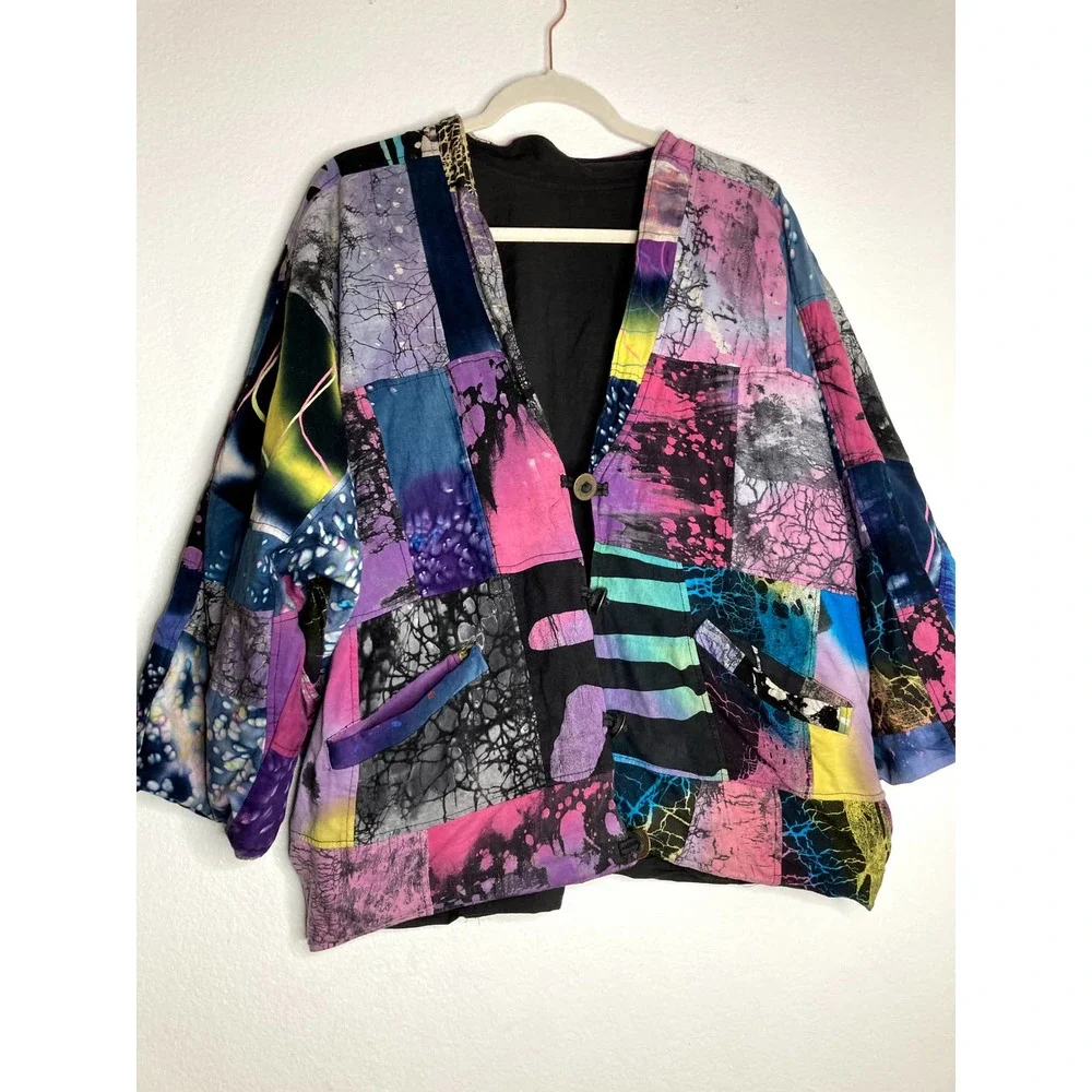 Unique Reversible Jacket Rainbow Print Graphics w/ Buttons - Picture 5 of 5